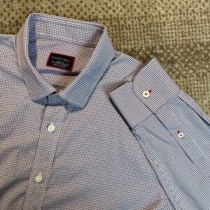 UNTUCKit Pauillac Medium Mens Button Down Shirt Blue Red Micro Check Performance